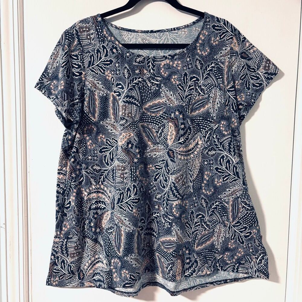 J. Jill L print scoop neck elliptical tee Pima cotton